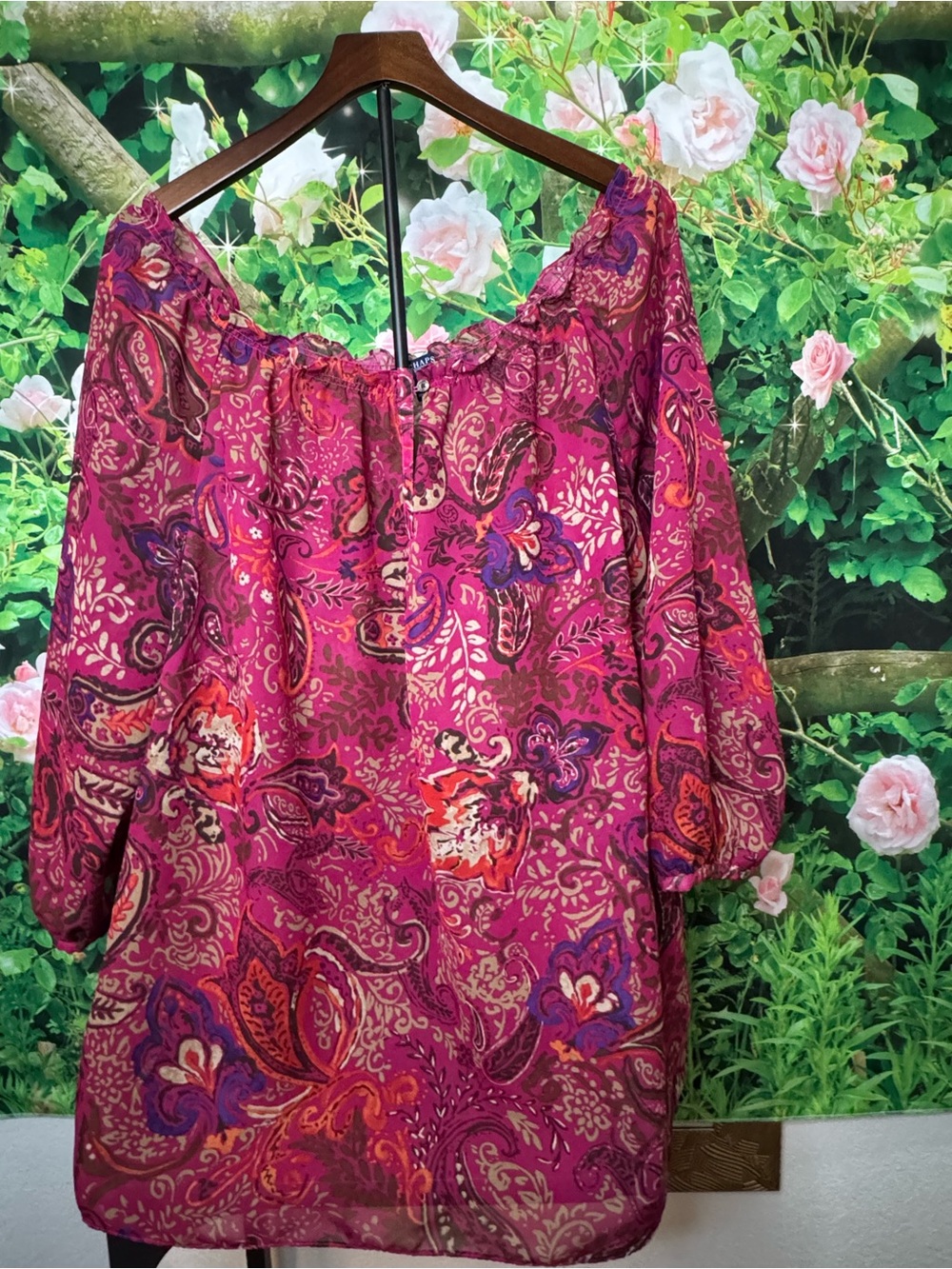 Chaps Pink Paisley Off-Shoulder Blouse
